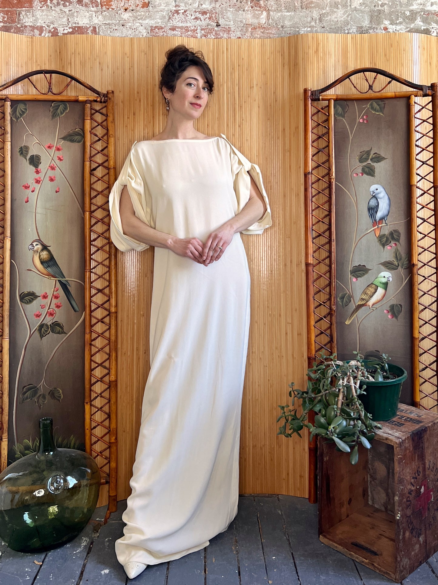 1990s YSL Rive Gauche Ivory Column Gown