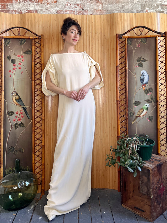 1990s YSL Rive Gauche Ivory Column Gown