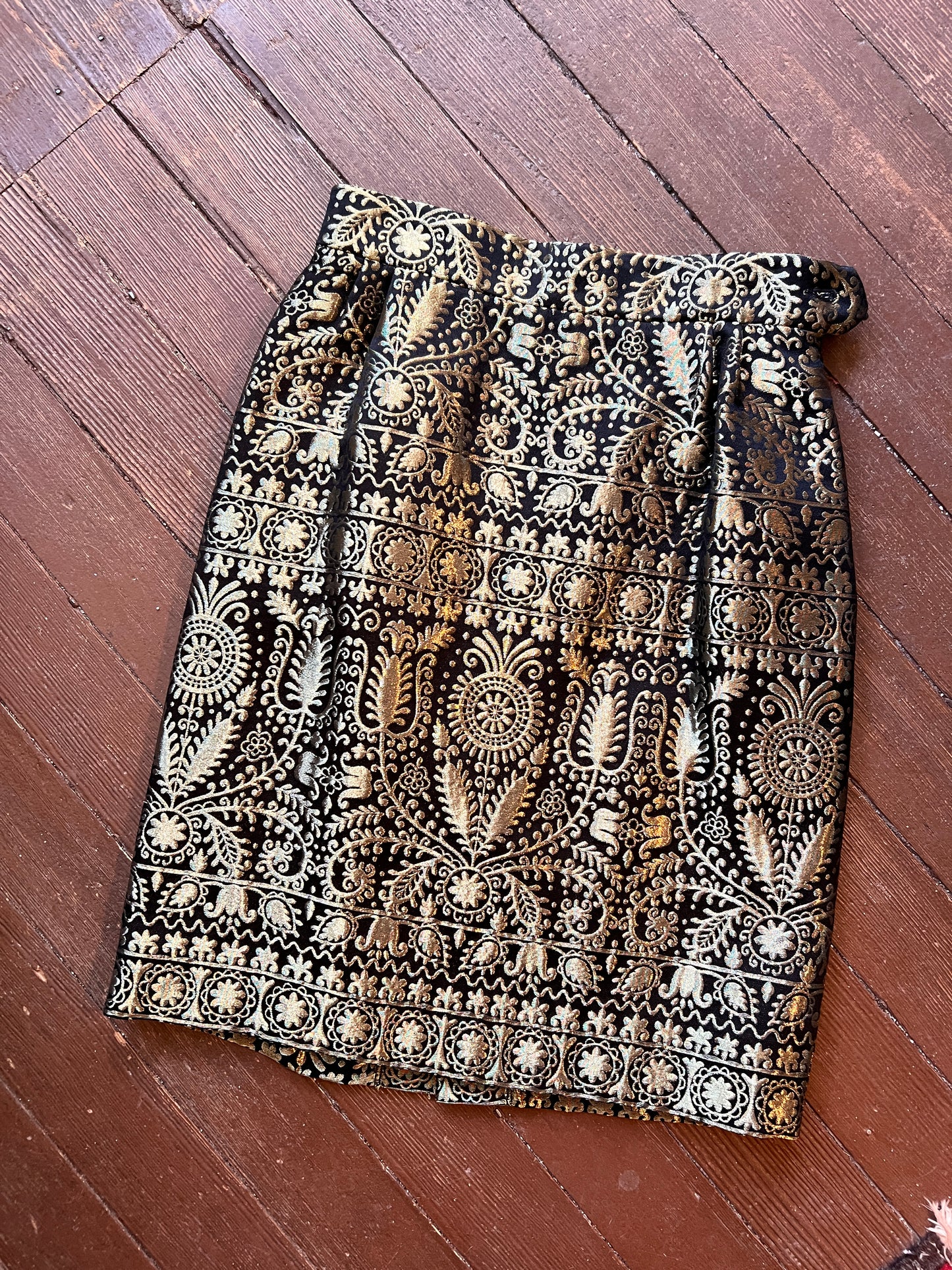 1980s Christian Lacroix Metallic Brocade Pencil Skirt S