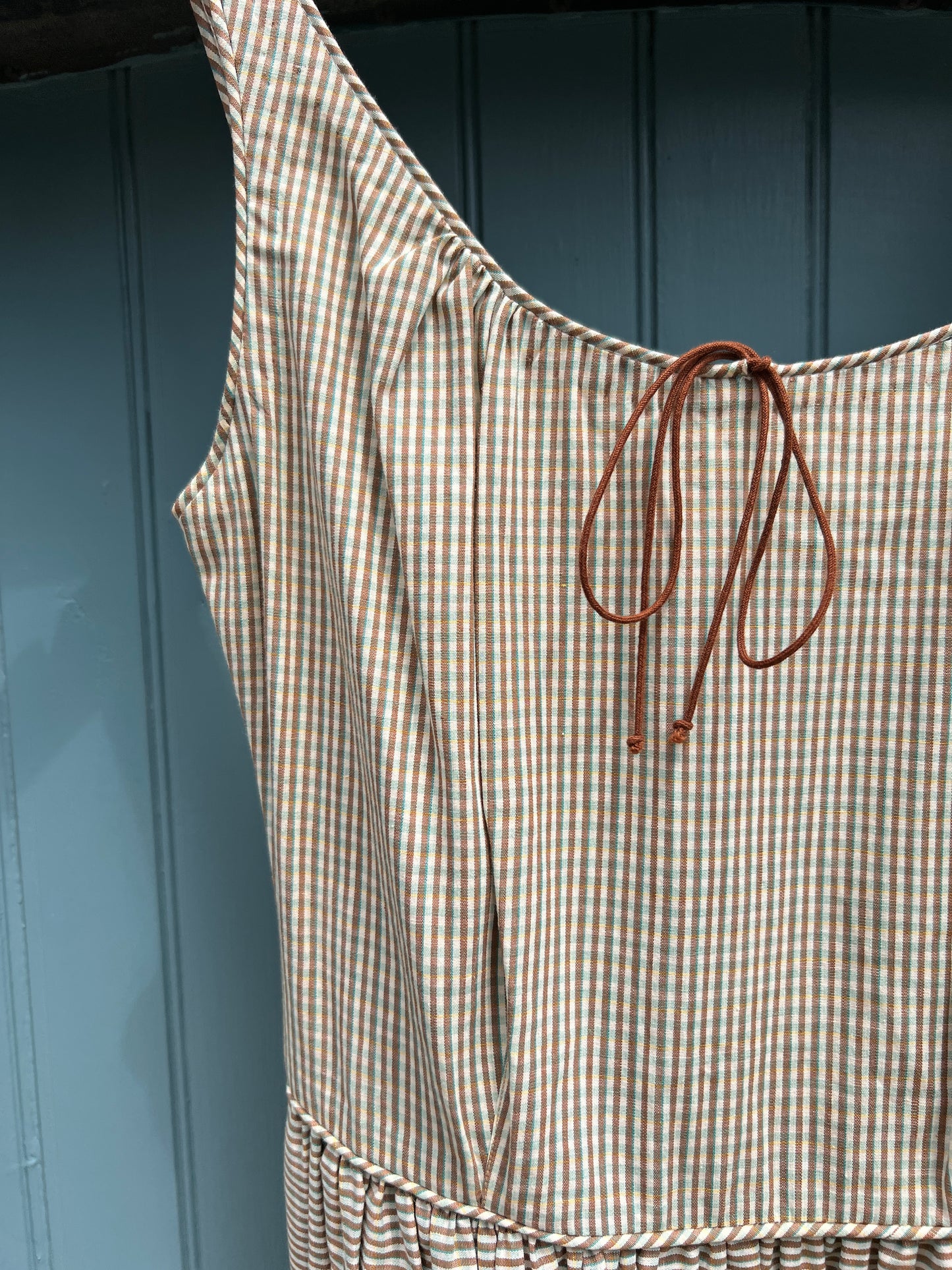 Late 1940s Tina Leser Brown Gingham Summer Dress