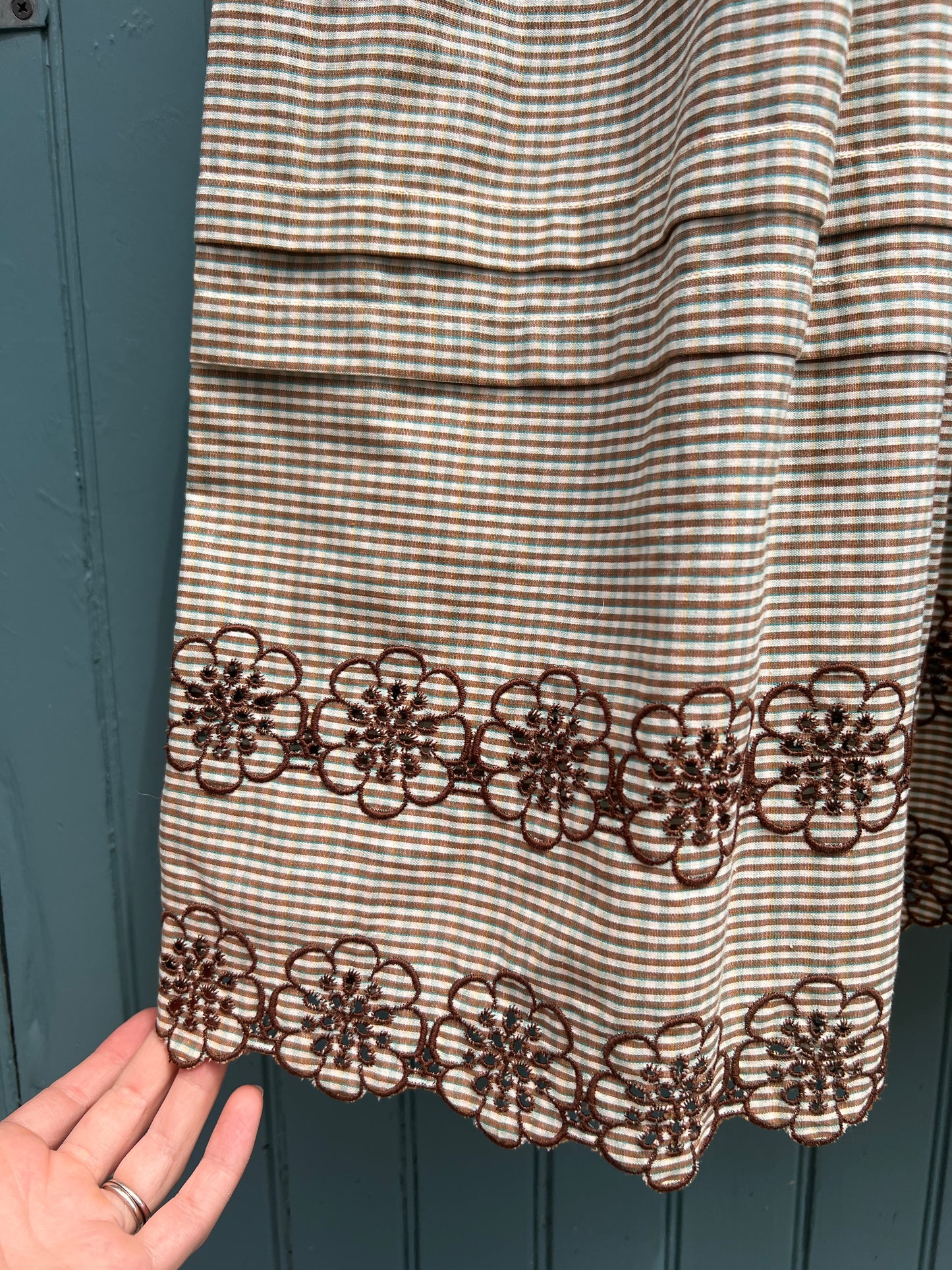 Late 1940s Tina Leser Brown Gingham Summer Dress