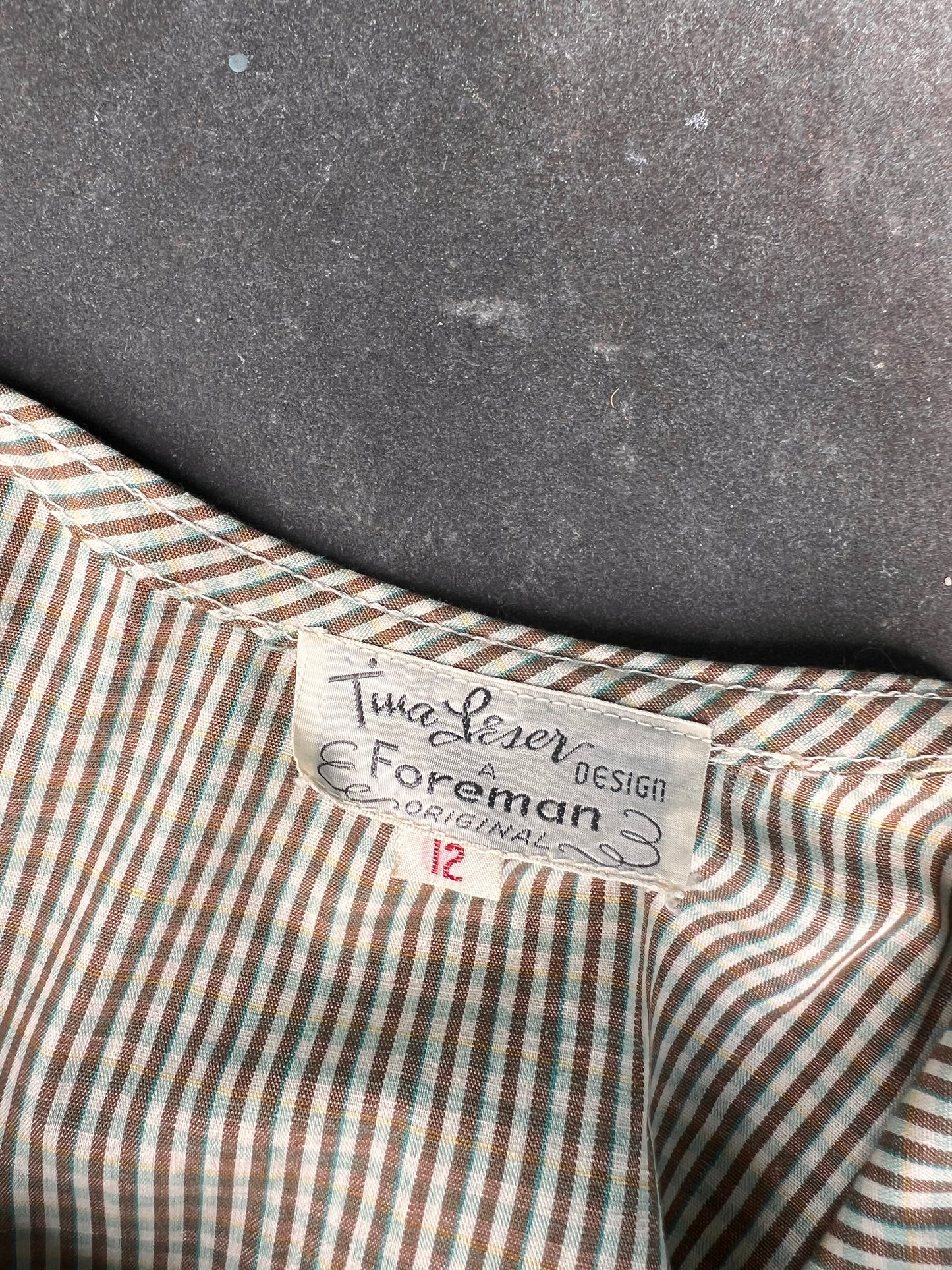 Late 1940s Tina Leser Brown Gingham Summer Dress