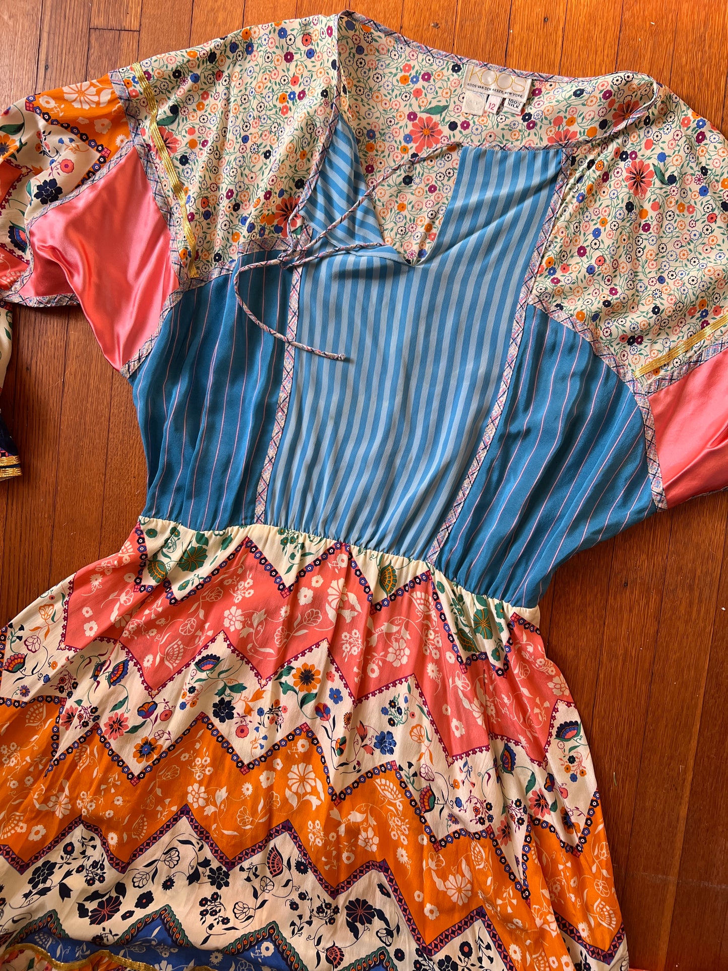 1980s Koos Van Den Akker 100% Silk Multicolor Collage Dress M/L