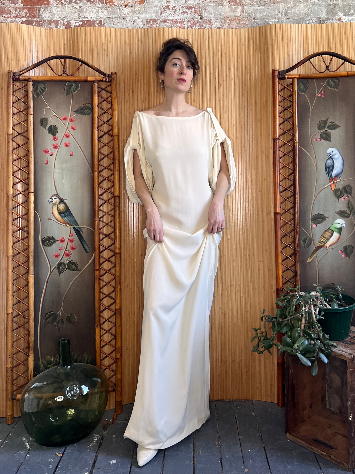 1990s YSL Rive Gauche Ivory Column Gown