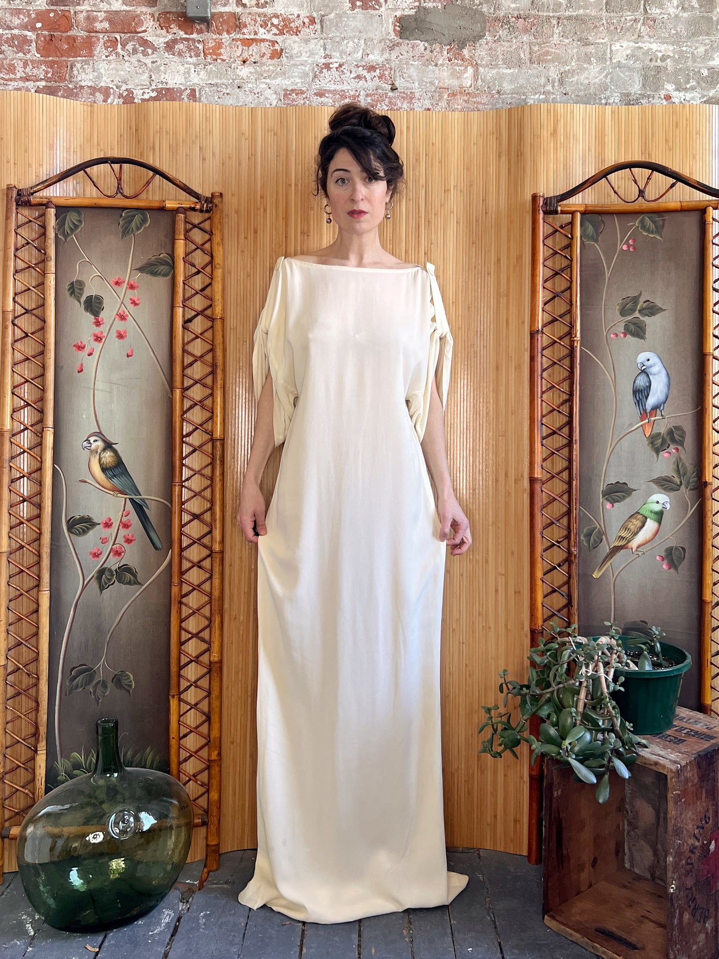 1990s YSL Rive Gauche Ivory Column Gown