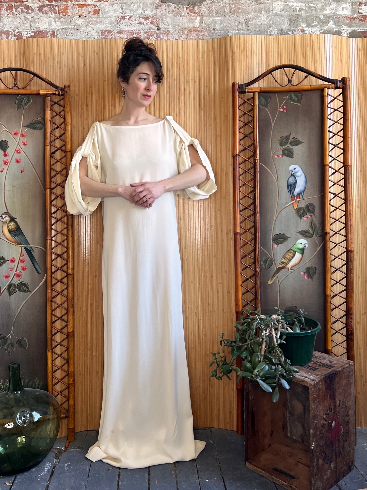 1990s YSL Rive Gauche Ivory Column Gown