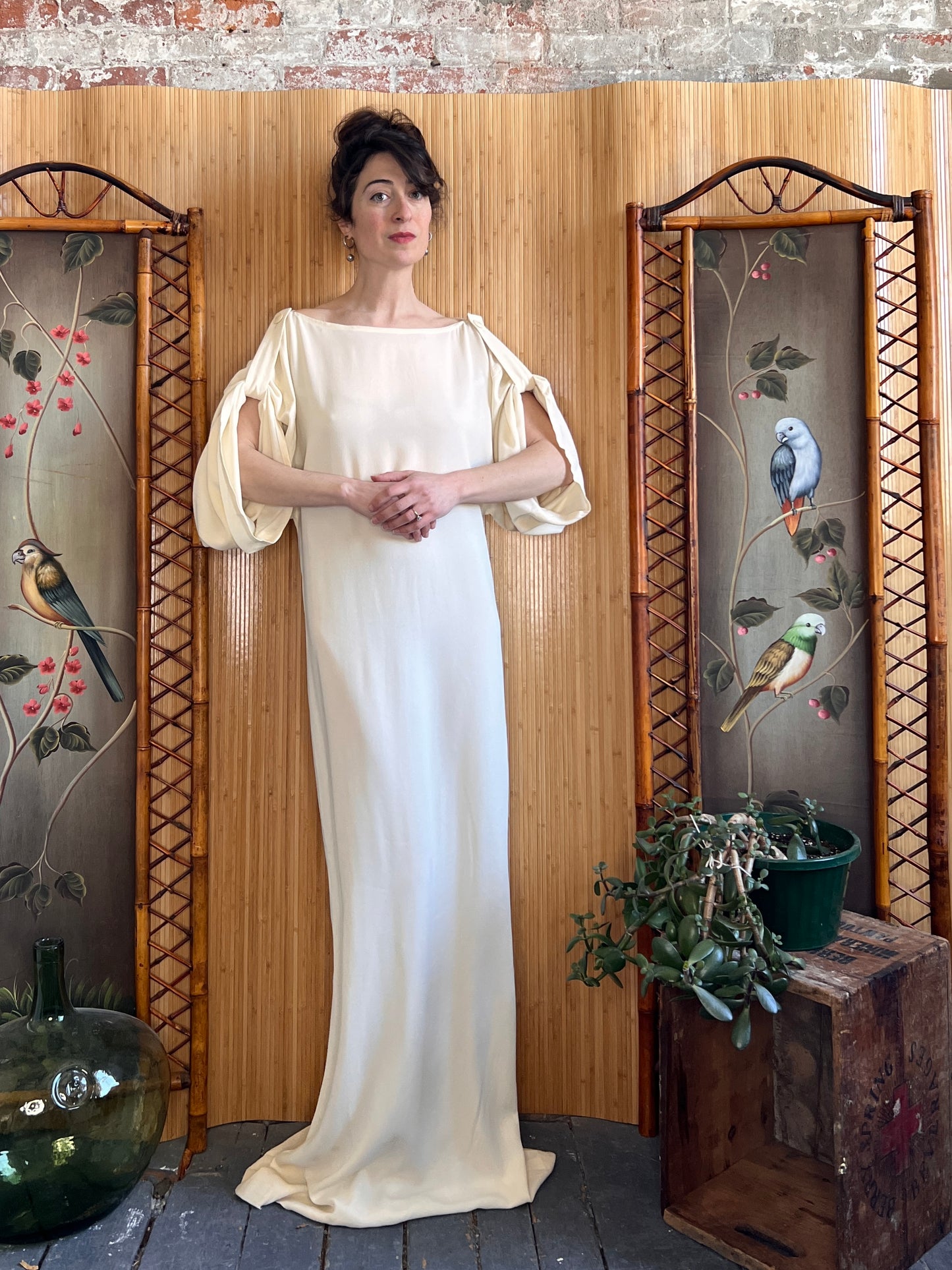 1990s YSL Rive Gauche Ivory Column Gown