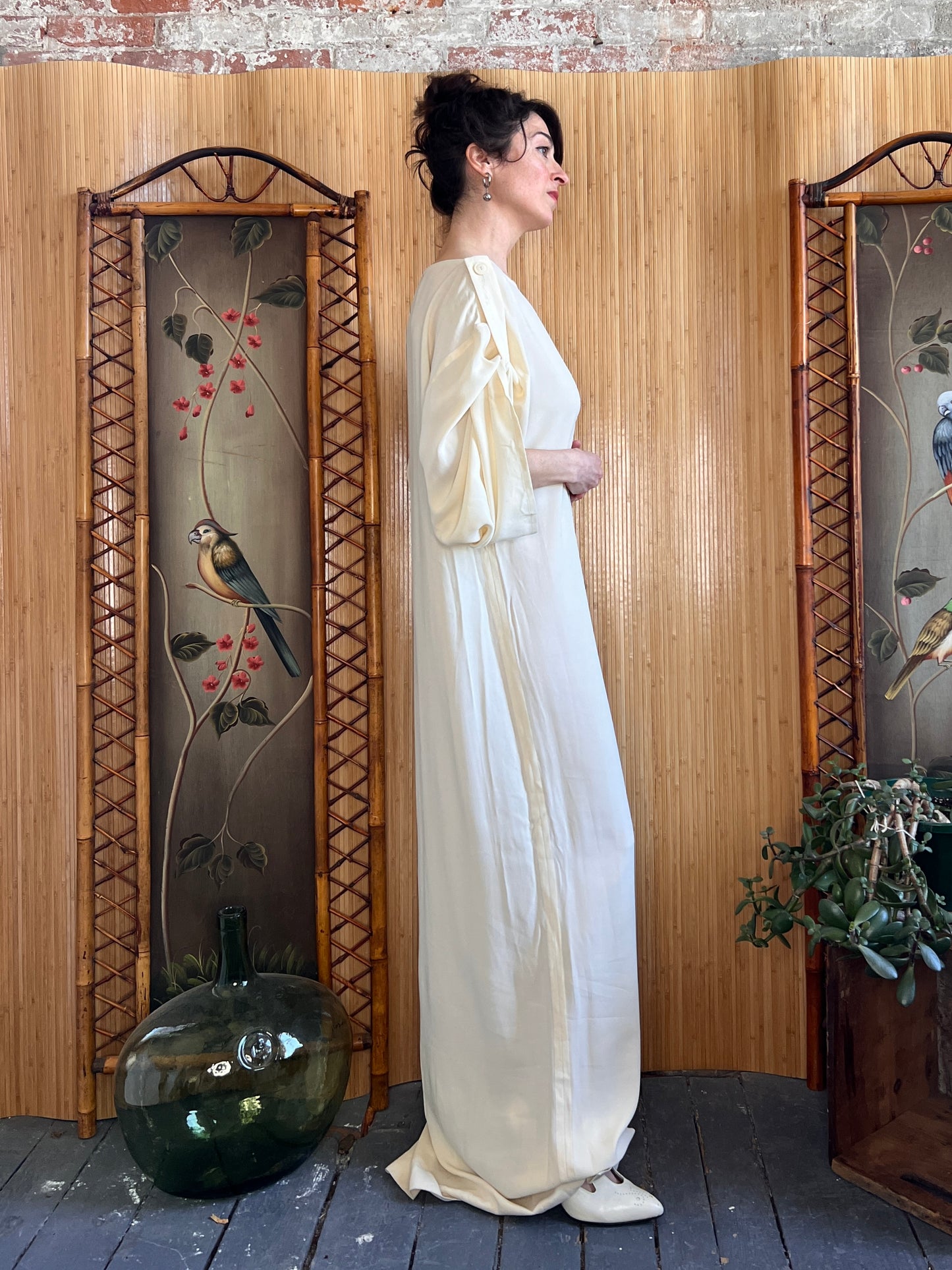 1990s YSL Rive Gauche Ivory Column Gown