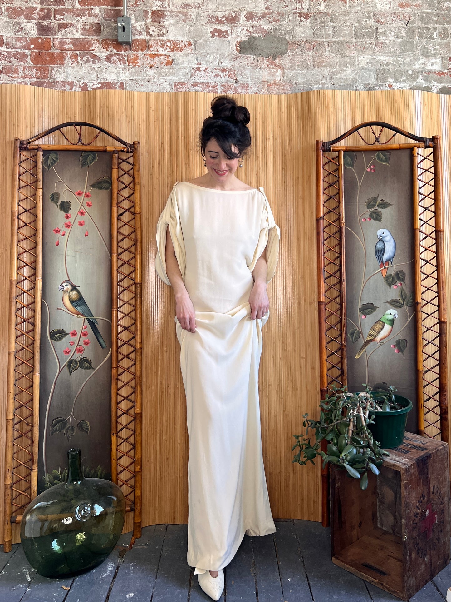 1990s YSL Rive Gauche Ivory Column Gown