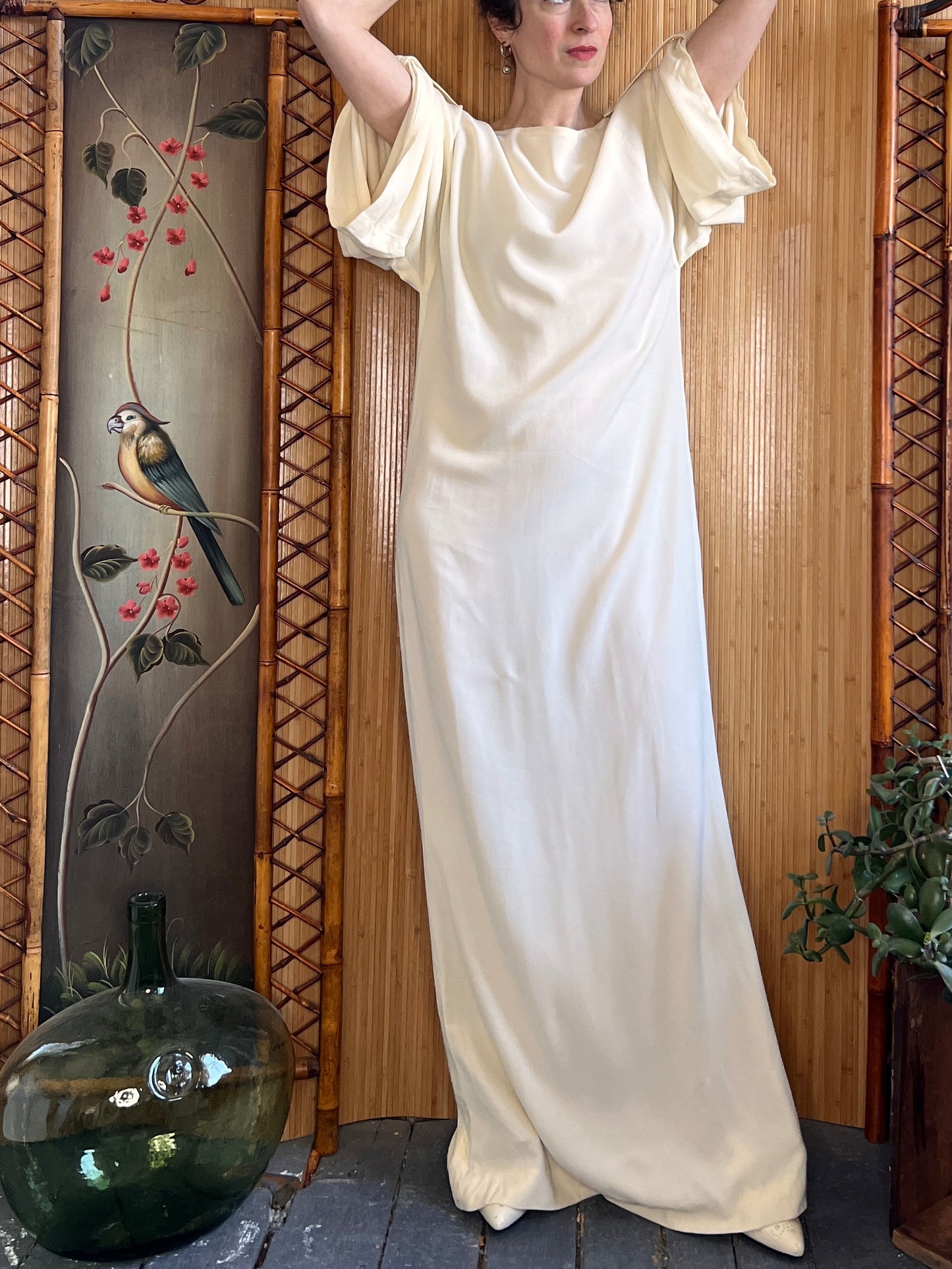 1990s YSL Rive Gauche Ivory Column Gown