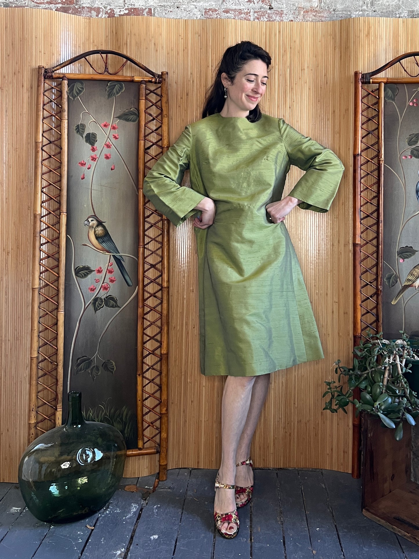 1960s Shantung Silk Two Piece Ensemble M/L