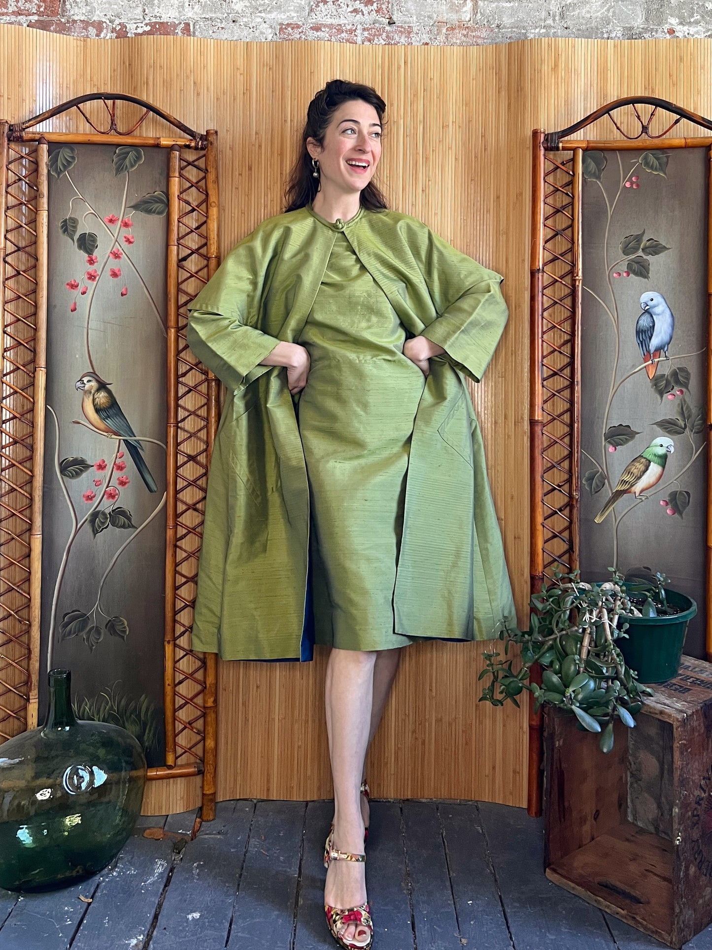 1960s Shantung Silk Two Piece Ensemble M/L