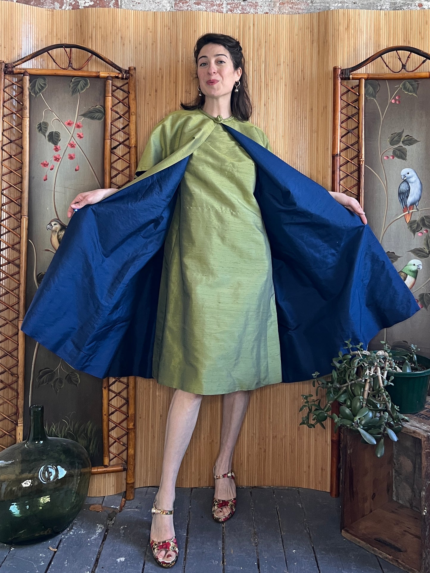 1960s Shantung Silk Two Piece Ensemble M/L
