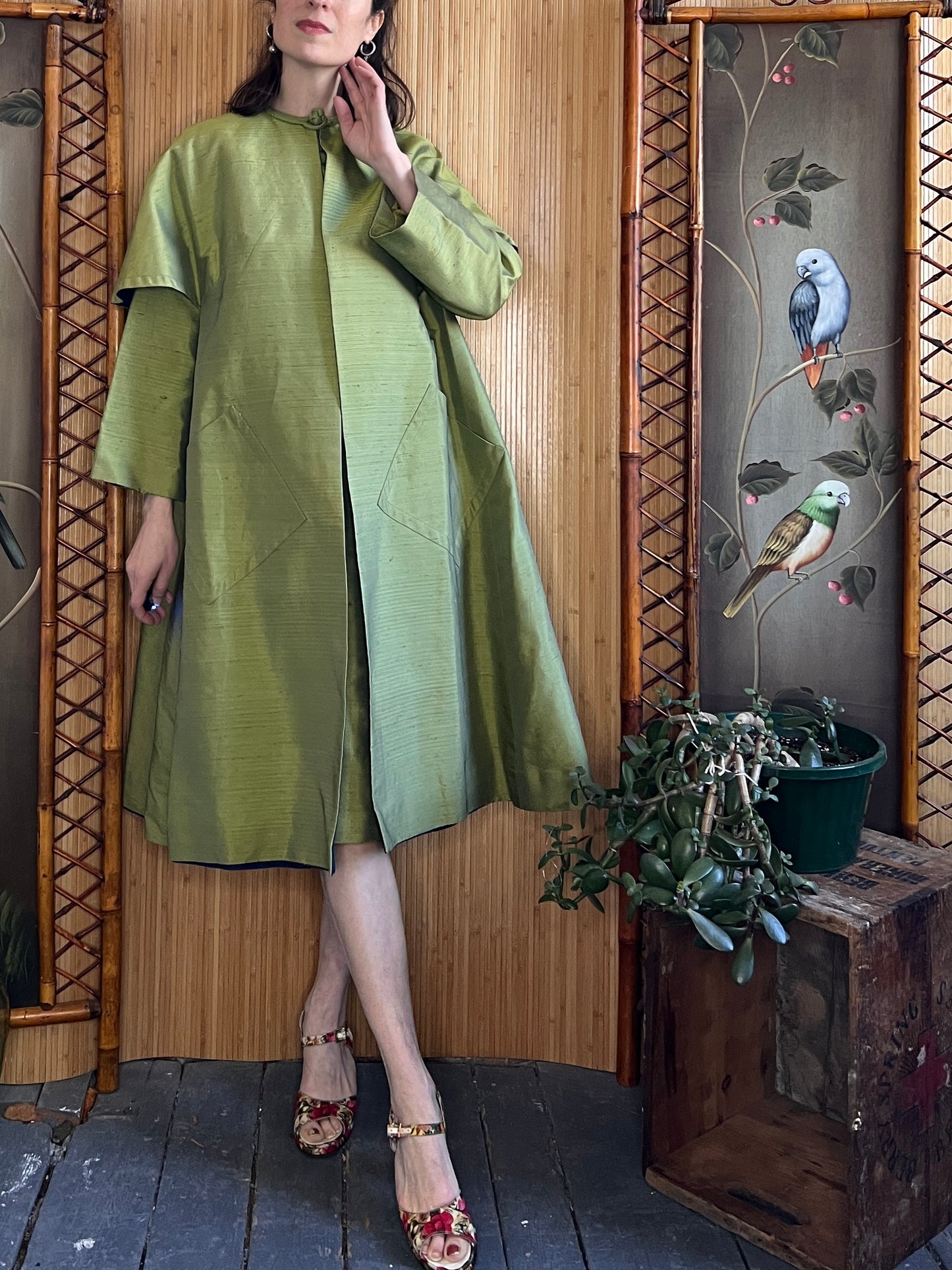 1960s Shantung Silk Two Piece Ensemble M/L