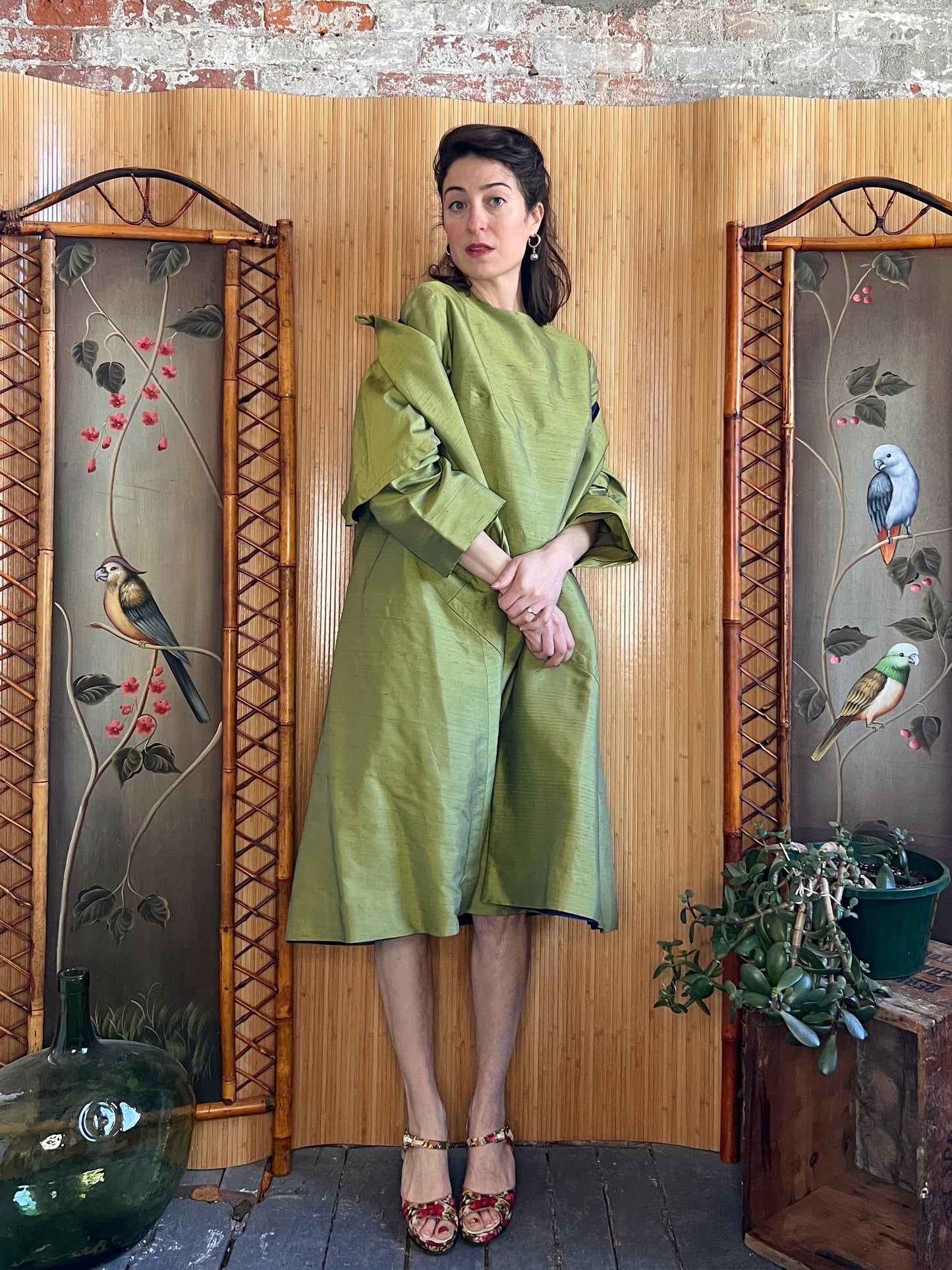1960s Shantung Silk Two Piece Ensemble M/L