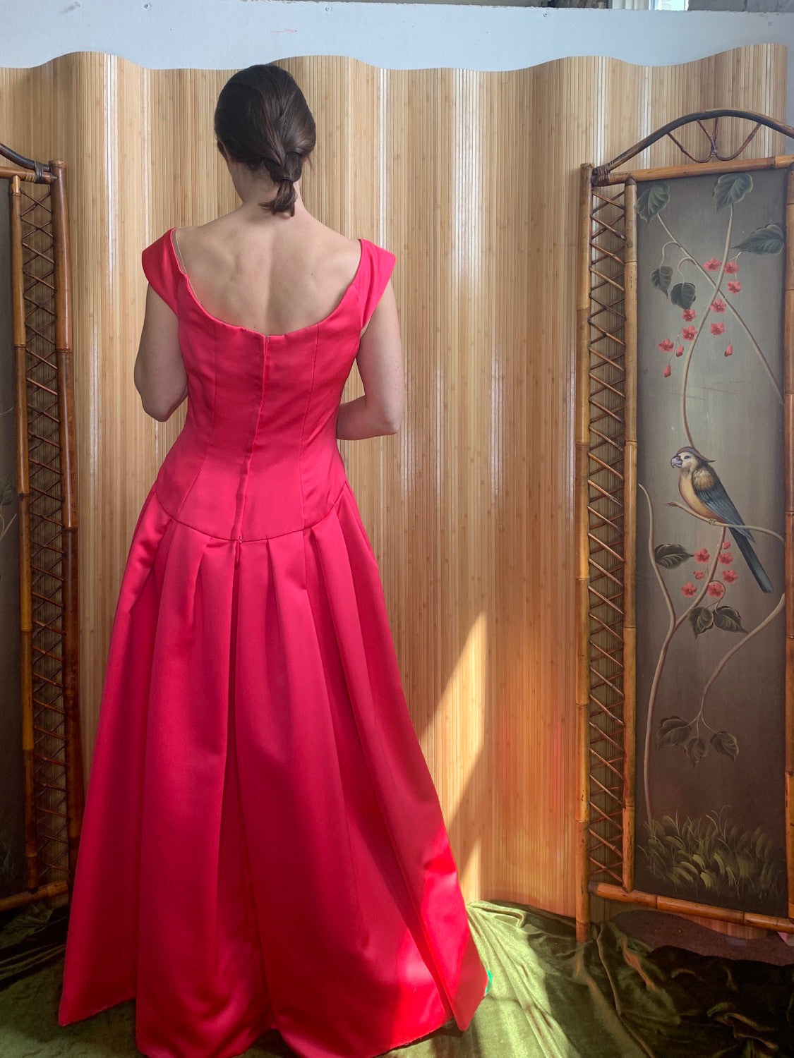 1980s Victor Costa Fuschia Pink Satin Gown M