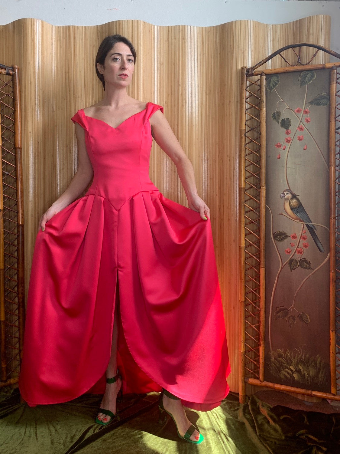 1980s Victor Costa Fuschia Pink Satin Gown M