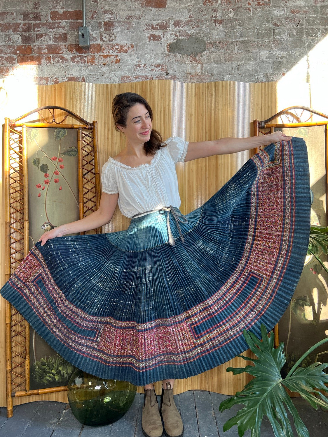 1940s Hmong Indigo Dyed Pleated Wrap Skirt XS- M