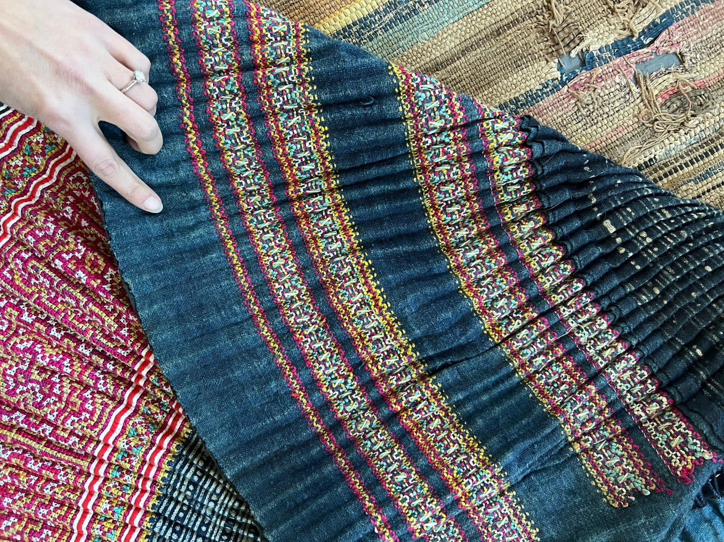 1940s Hmong Indigo Dyed Pleated Wrap Skirt XS- M