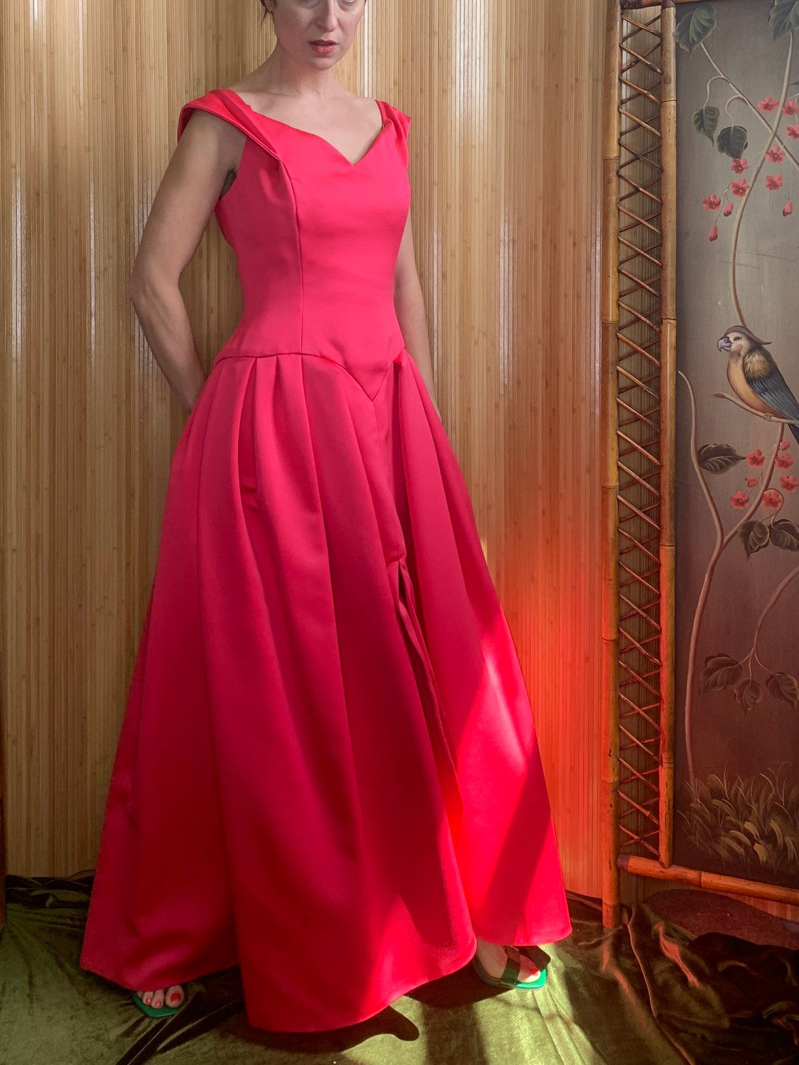 1980s Victor Costa Fuschia Pink Satin Gown M