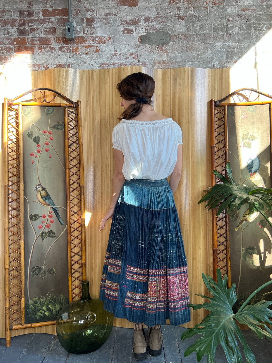 1940s Hmong Indigo Dyed Pleated Wrap Skirt XS- M
