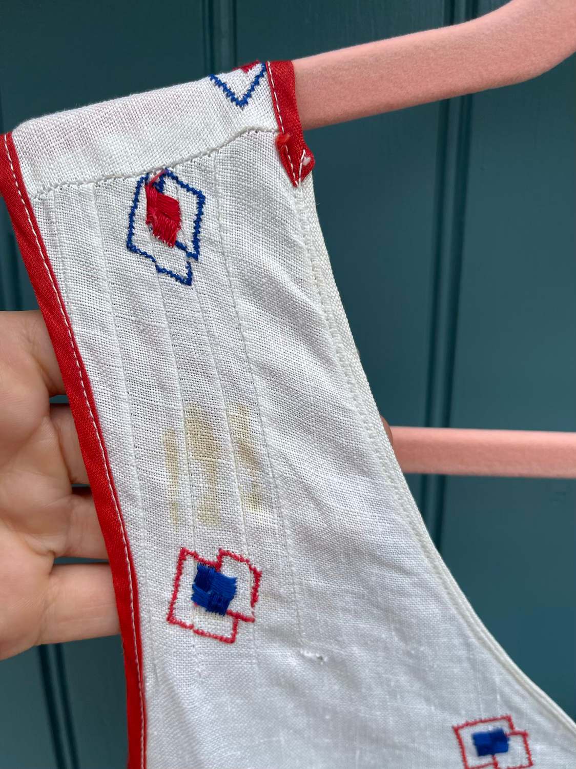 1930s Summer Linen Day Dress with Deco Embroidery S/M