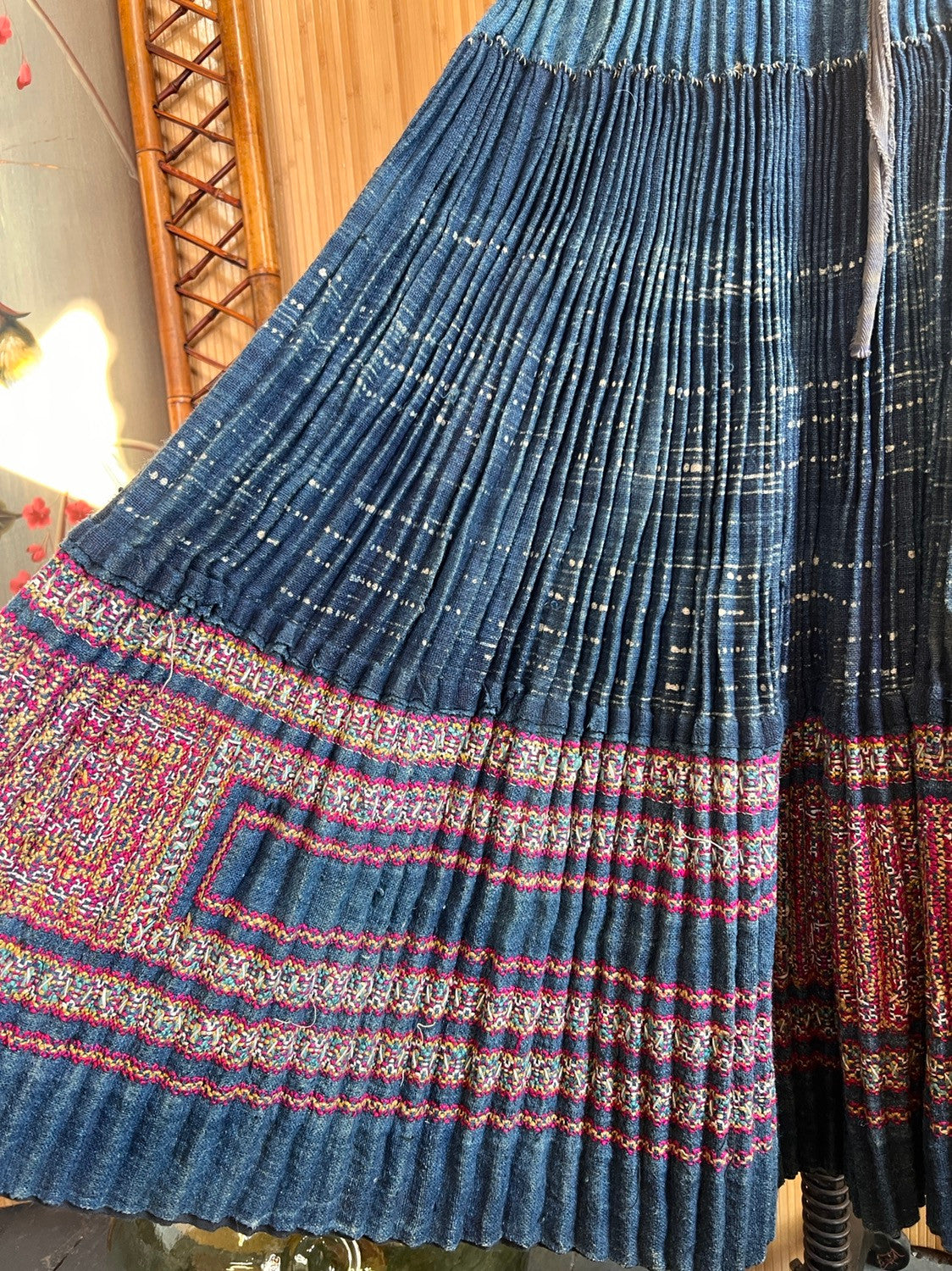 1940s Hmong Indigo Dyed Pleated Wrap Skirt XS- M