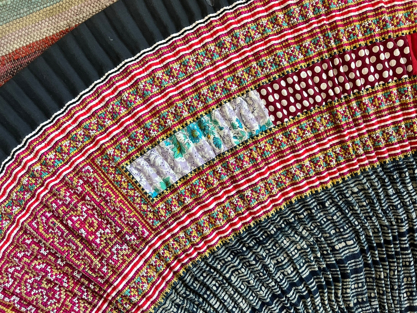 1940s Hmong Indigo Dyed Pleated Wrap Skirt XS- M