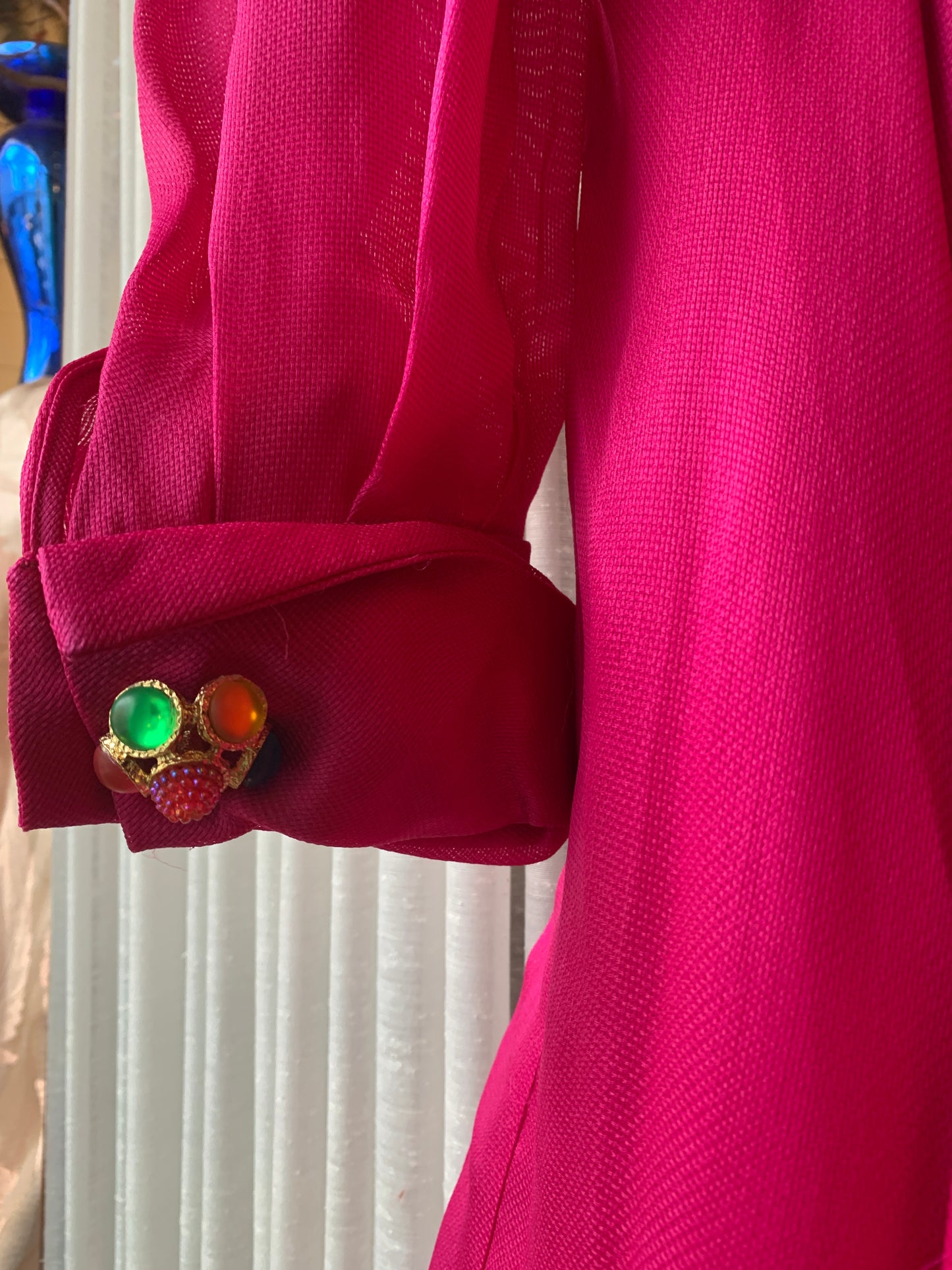 1970s Neiman Marcus Magenta Pink Silk Dress M