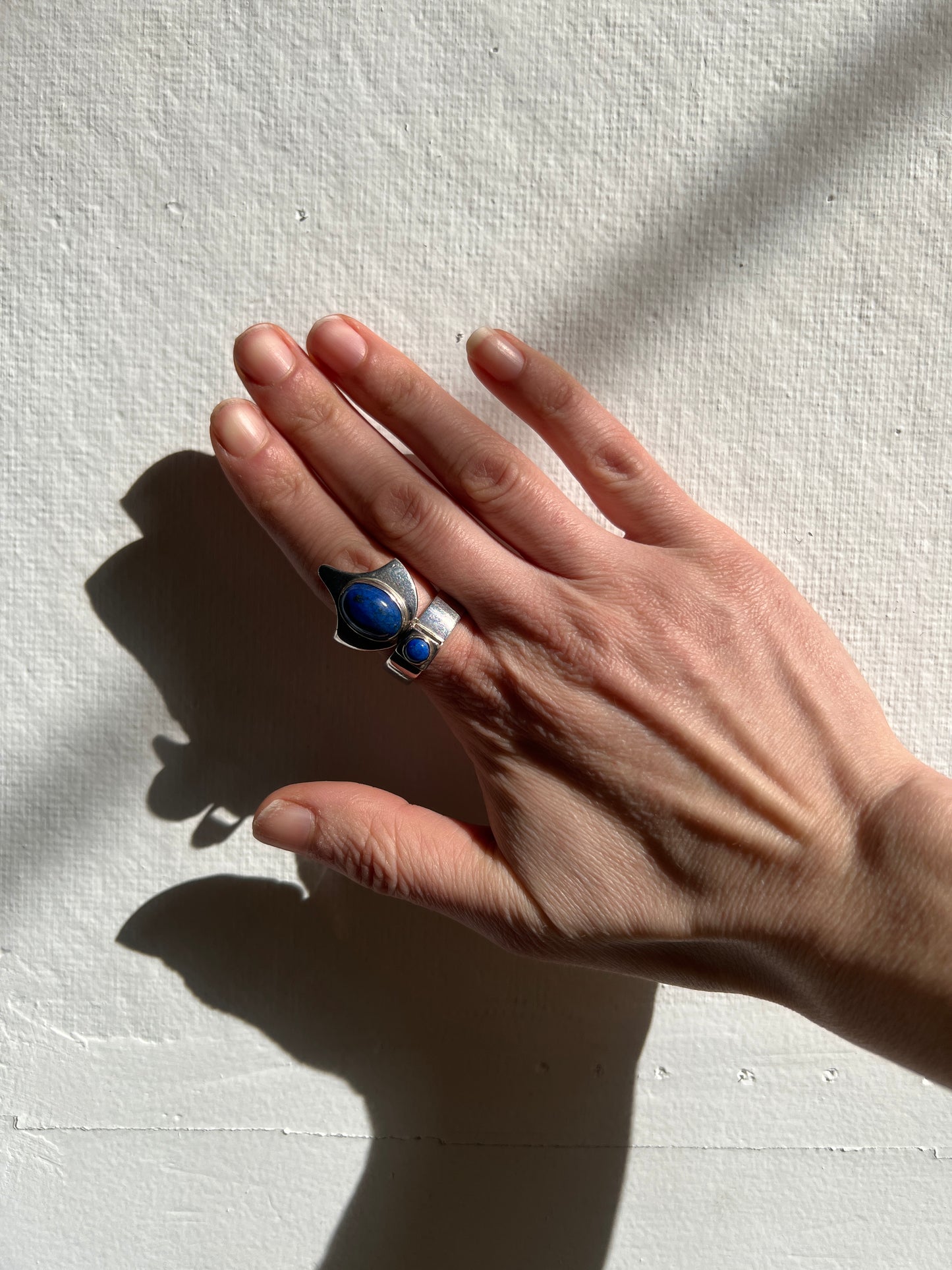 Modernist Sterling and Lapis Hinged Ring