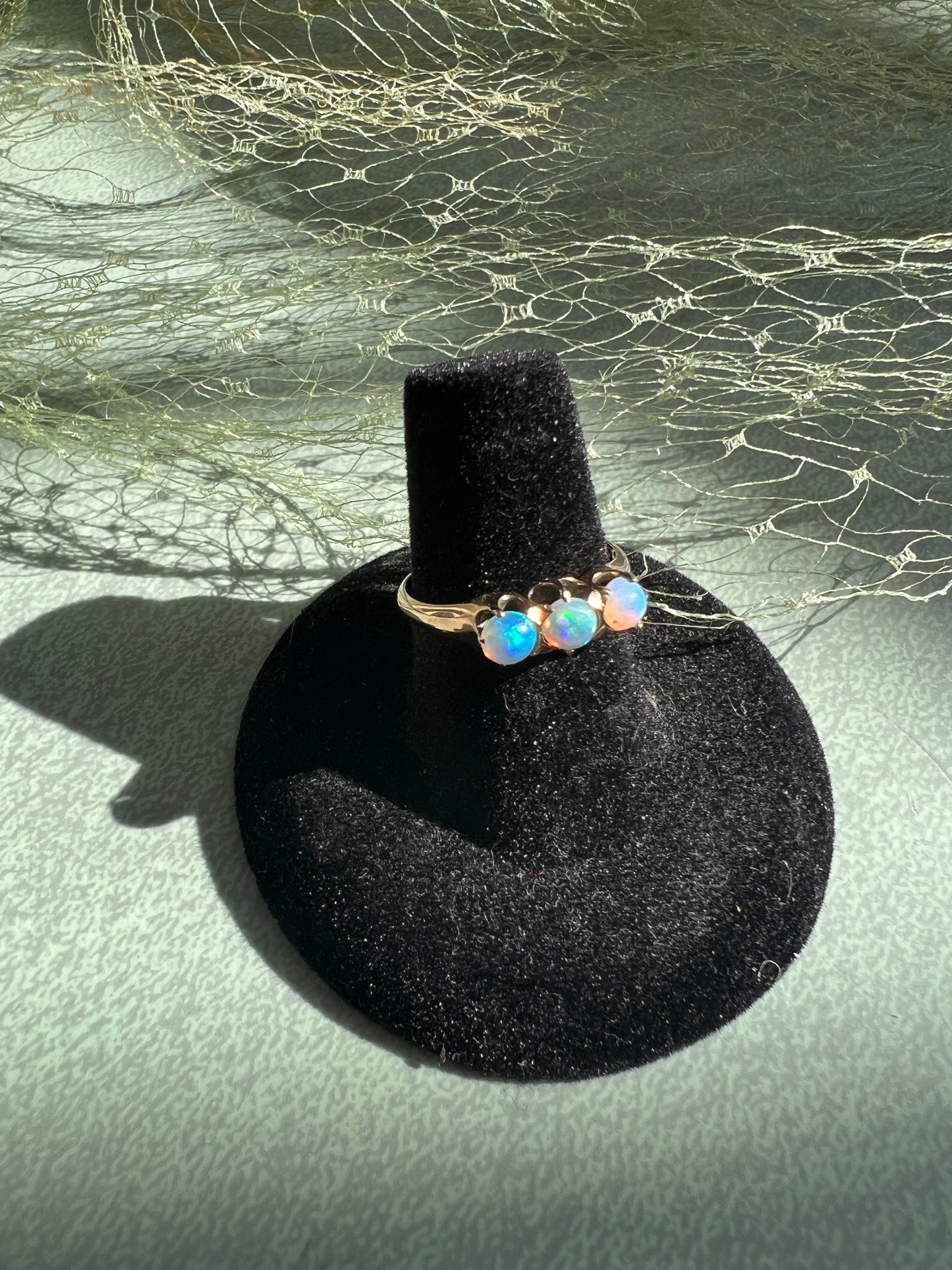 Antique Victorian Opal 3-Stone Ring 10K
