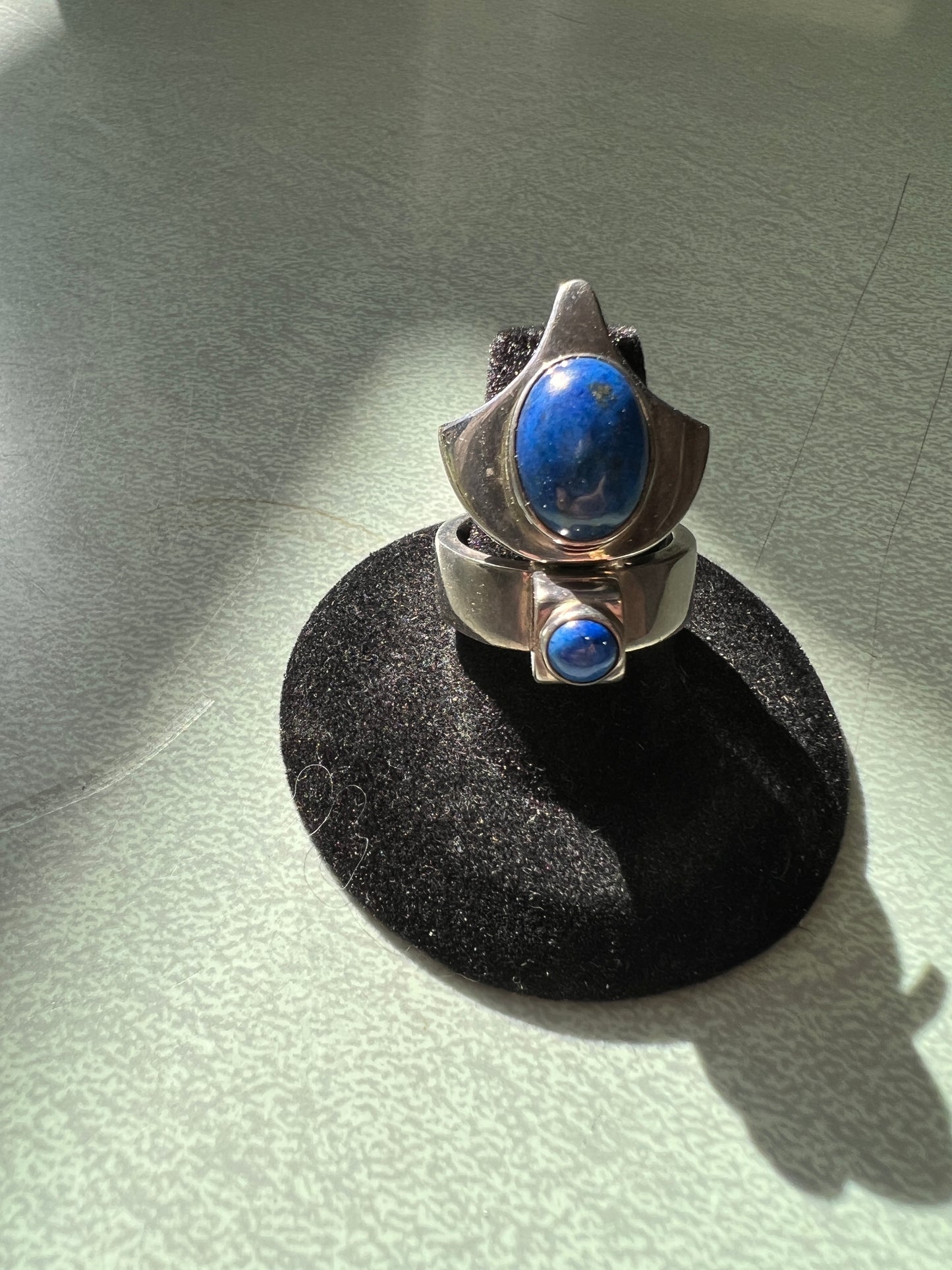 Modernist Sterling and Lapis Hinged Ring