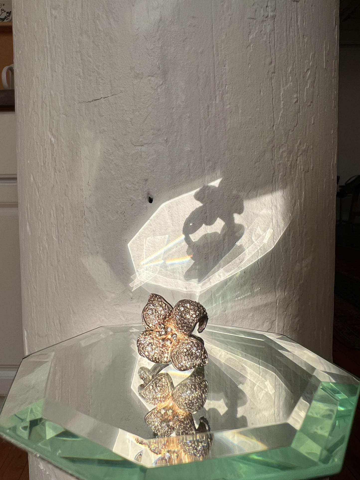Sterling Marcasite and Rhinestone Tropical Flower Ring