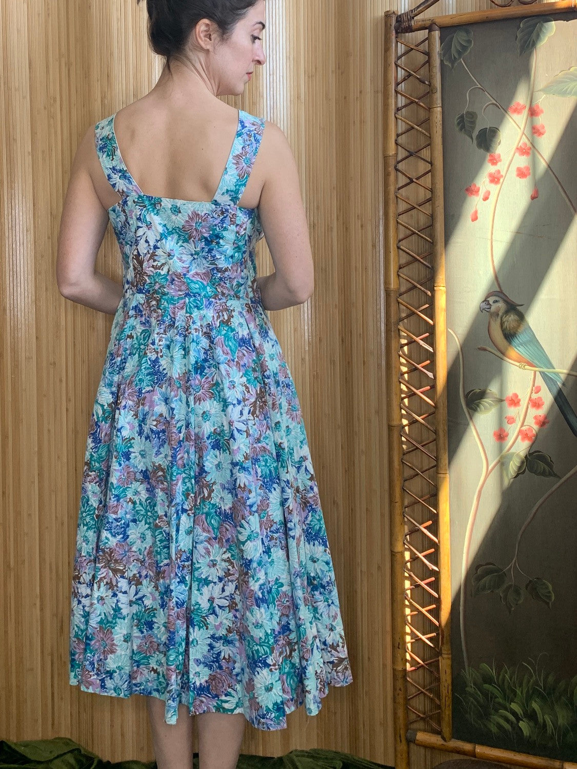 1950s Floral and Rhinestone Summer Dress S/M