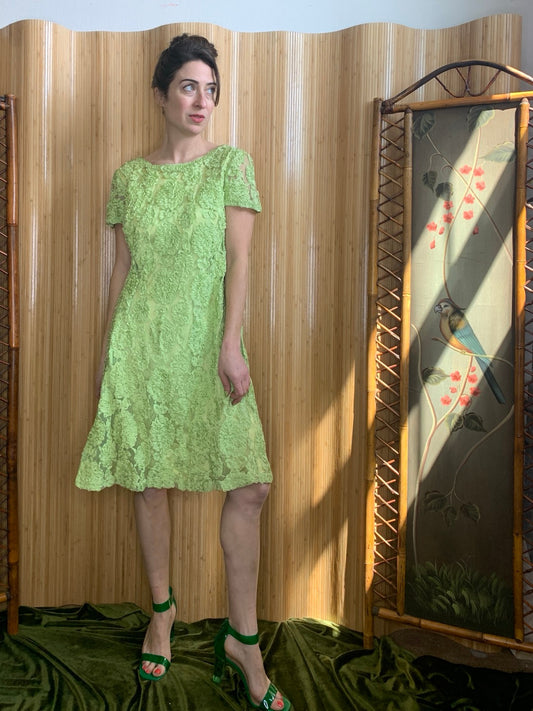 1960s Ribbonwork Mesh Swing Dress M/L