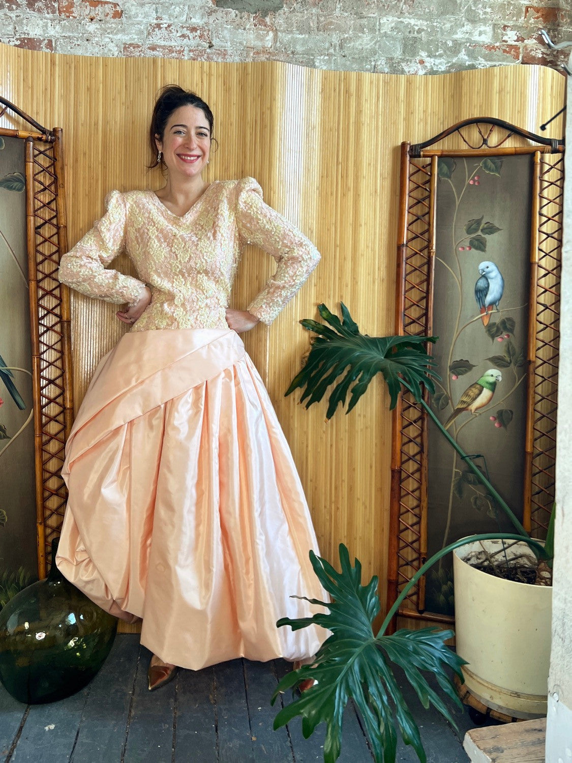 1980s Carolina Herrera Silk and Sequin Deb Gown M