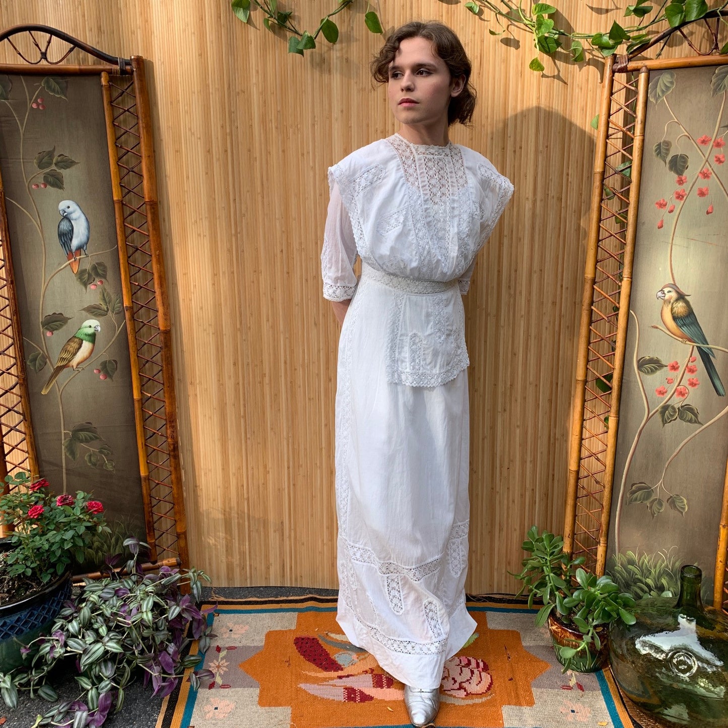 Edwardian White Cotton Tea Gown S/M