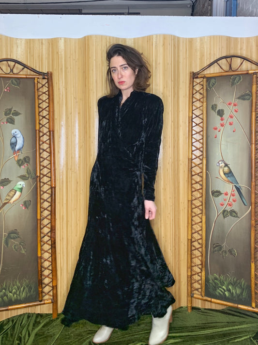 1980s Norma Kamali Crushed Velvet Gown M