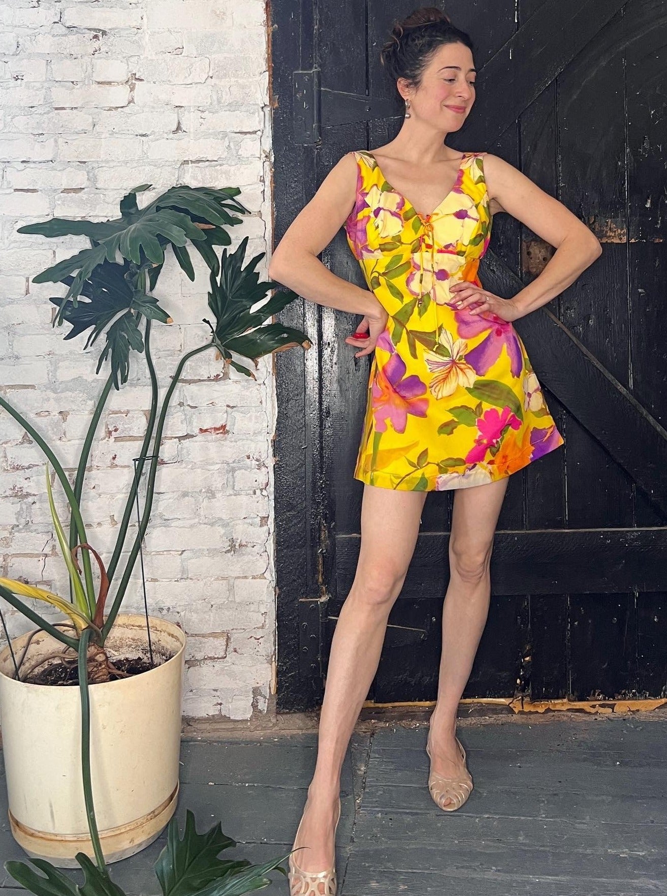 60s Tropical Flowers Mini Dress M