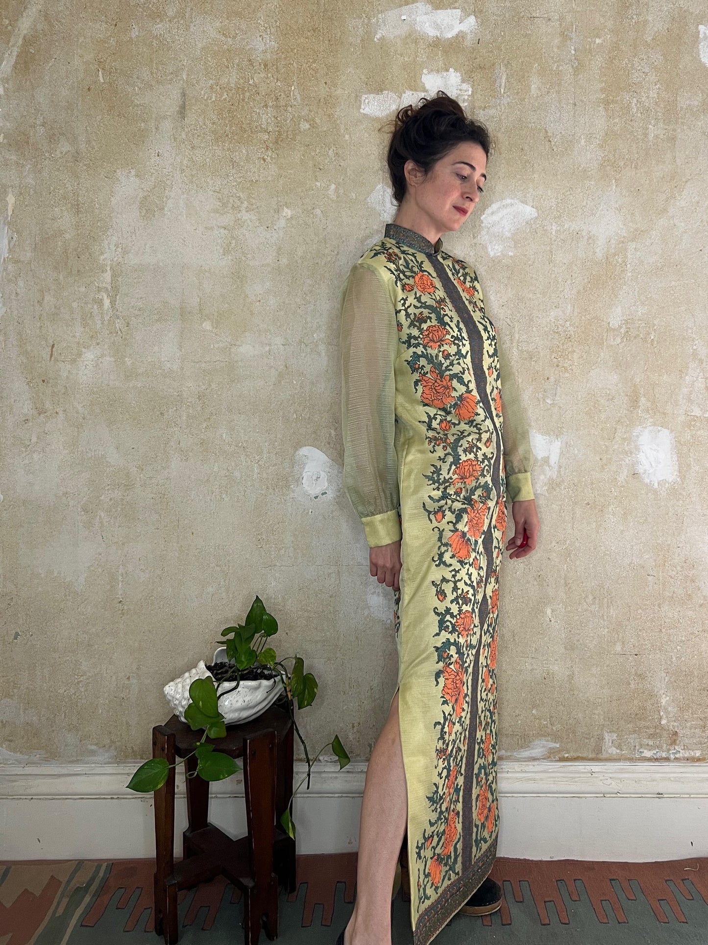 1960s Alfred Shaheen Metallic Print Maxi S/M
