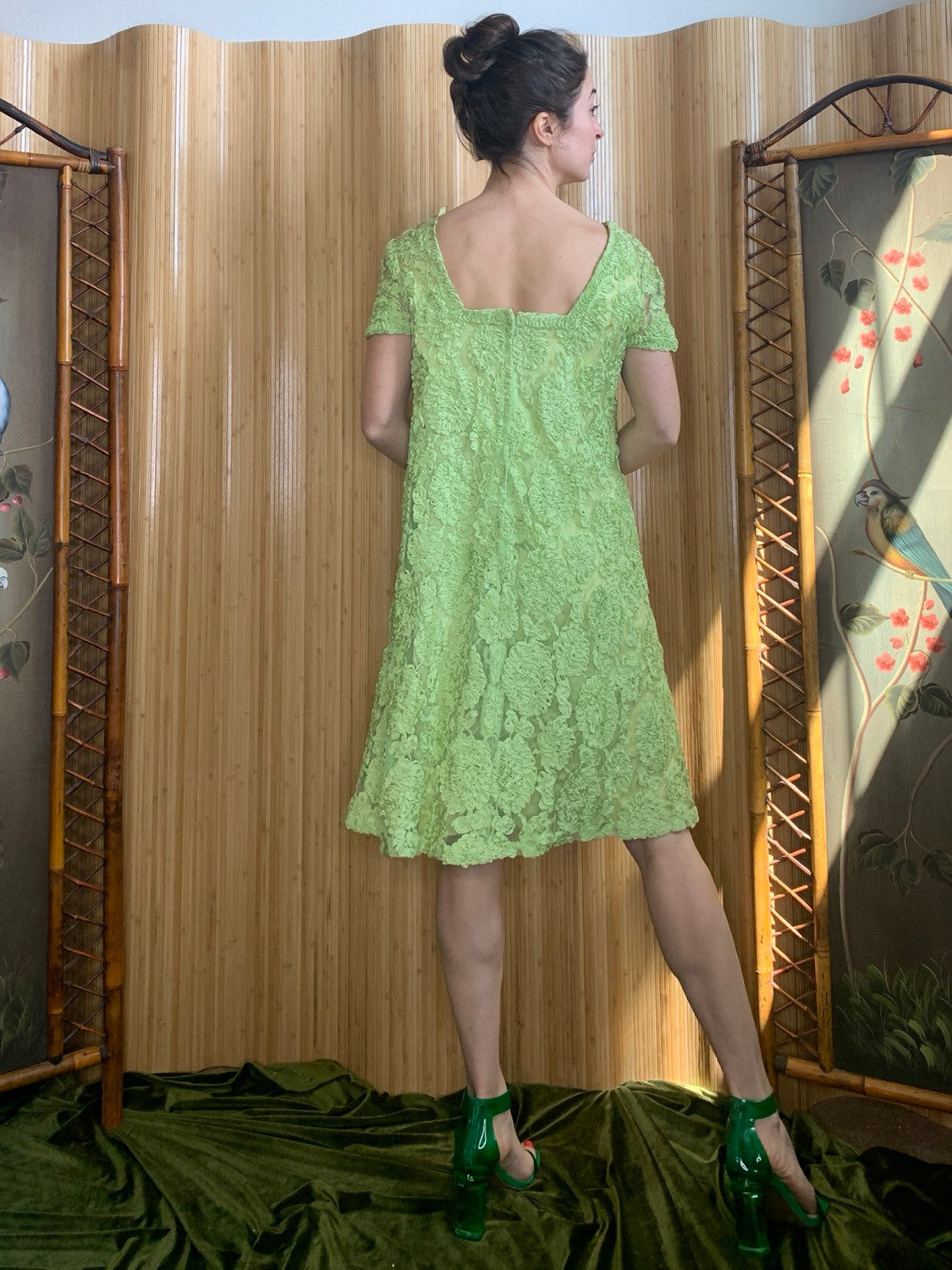 1960s Ribbonwork Mesh Swing Dress M/L