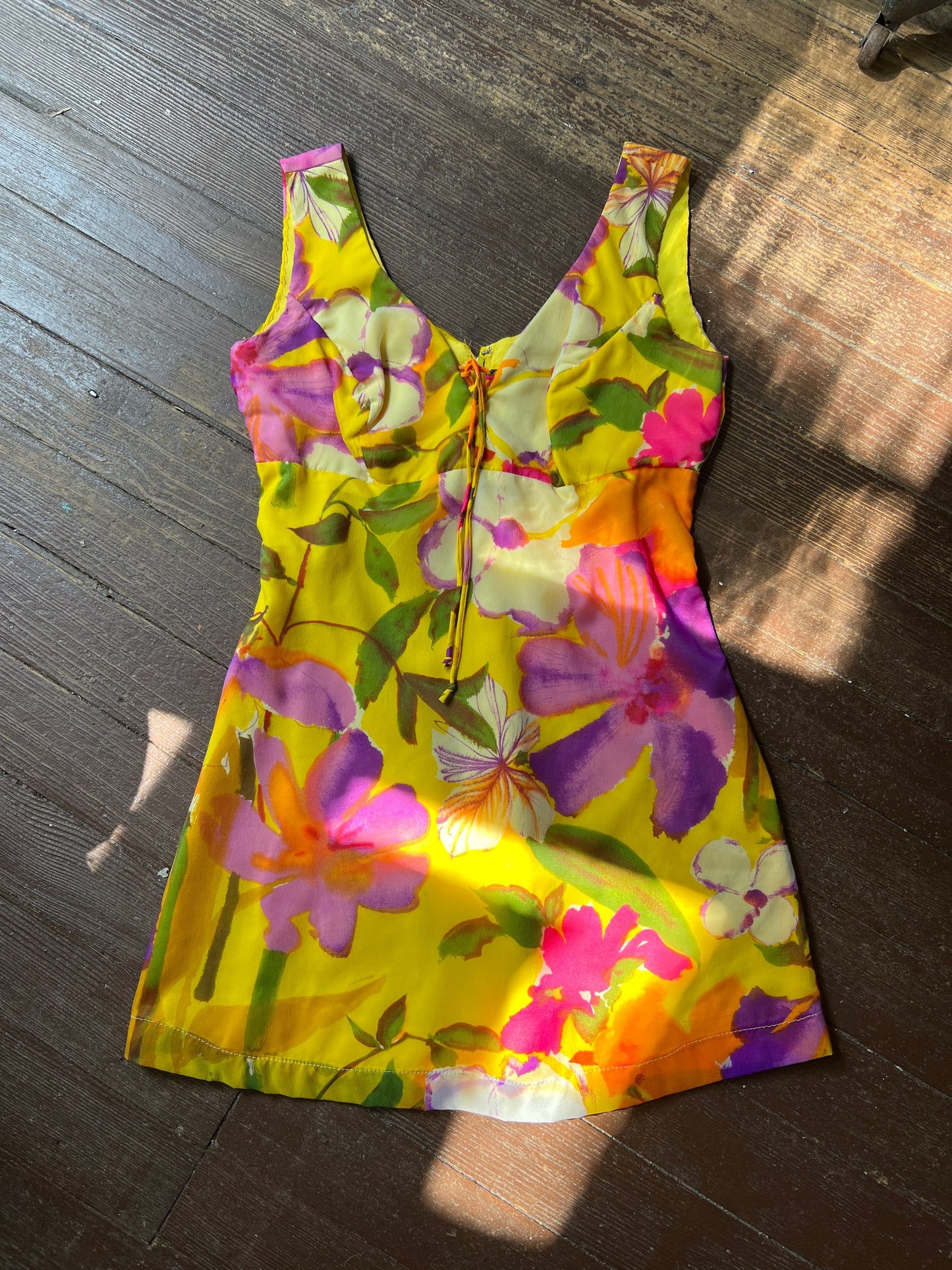 60s Tropical Flowers Mini Dress M