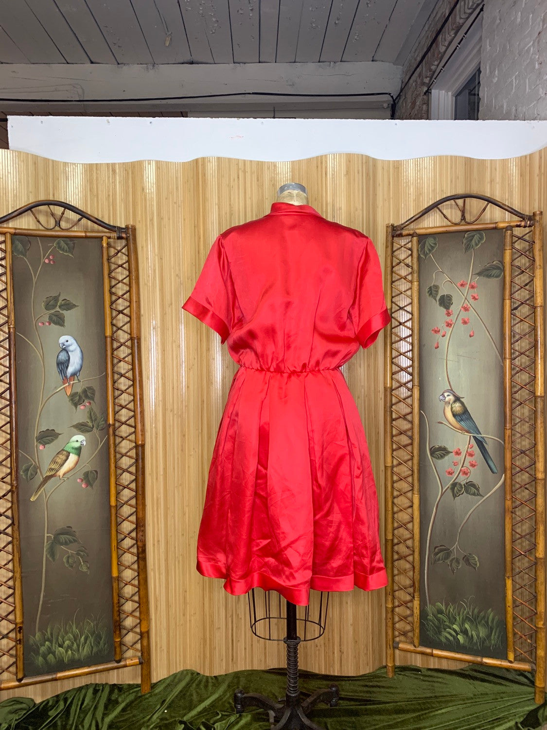 Cherry Bomb Satin Shirtwaist Dress Size M/L