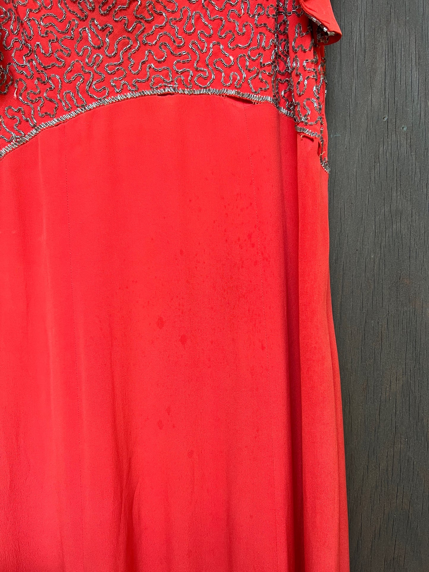 Deco Darling Coral Silk Beaded Gown S