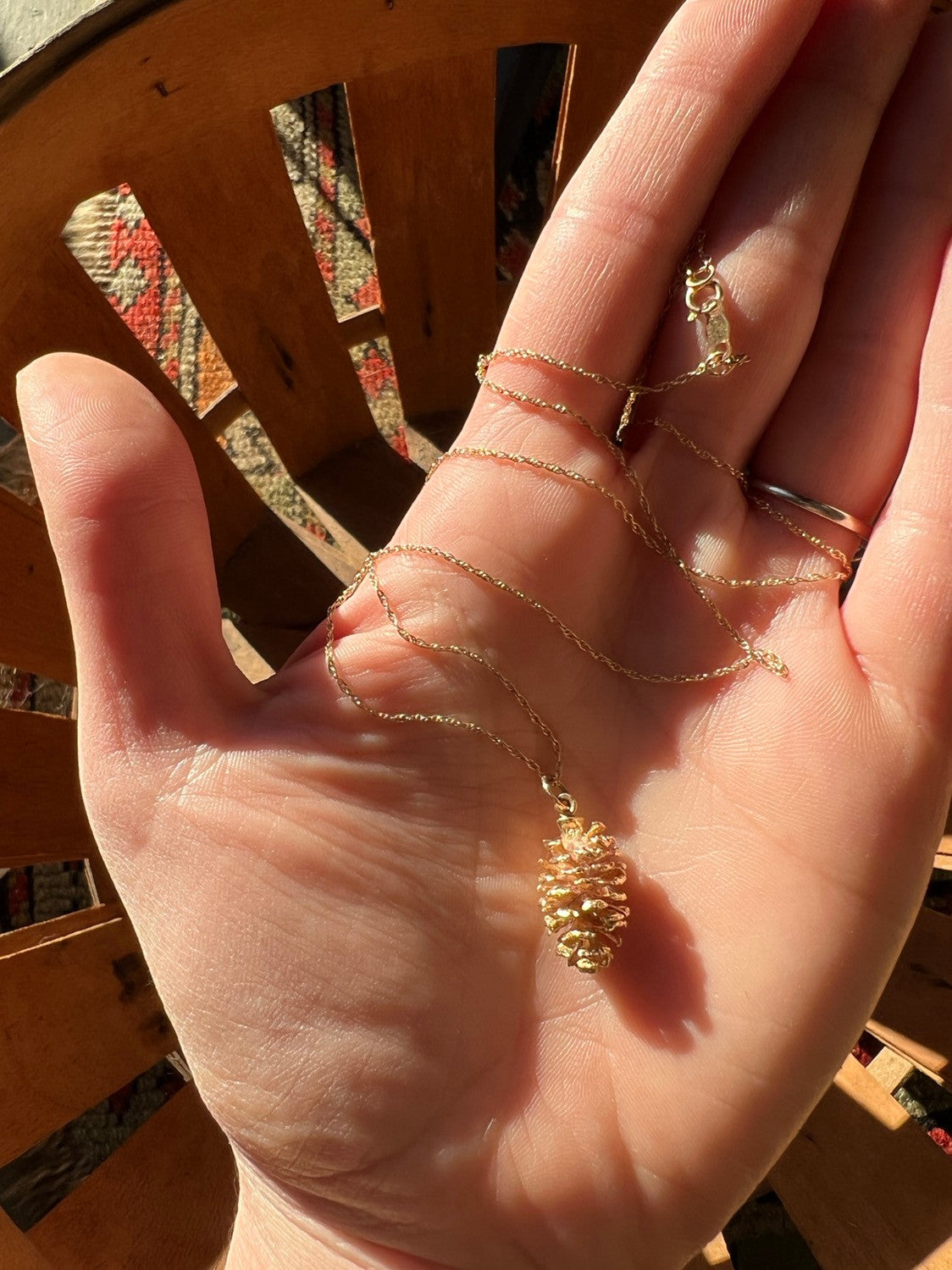 Vintage 1970s 14K Gold Pinecone Necklace