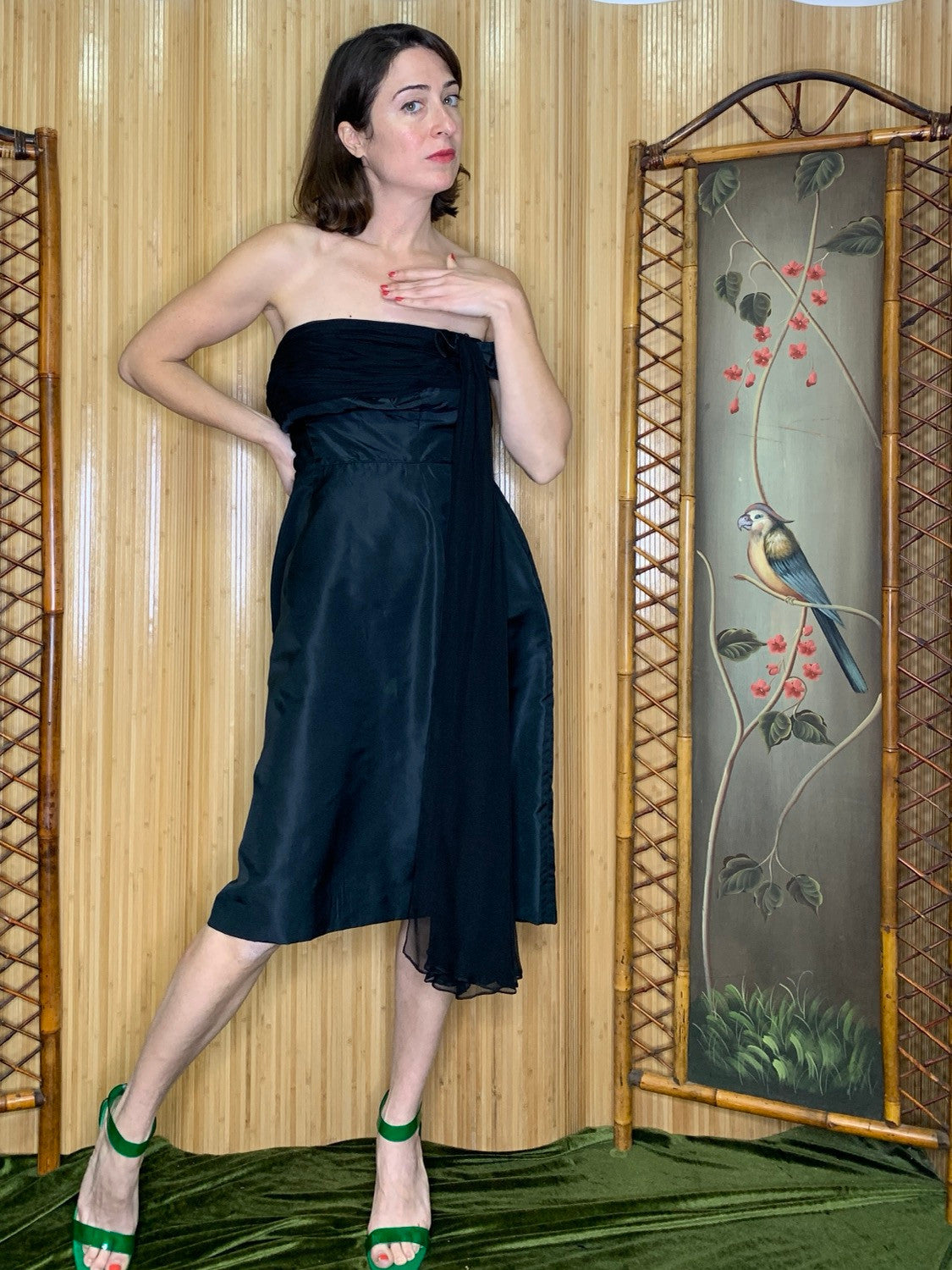 1950s Silk Strapless Wiggle Dress Size L/XL
