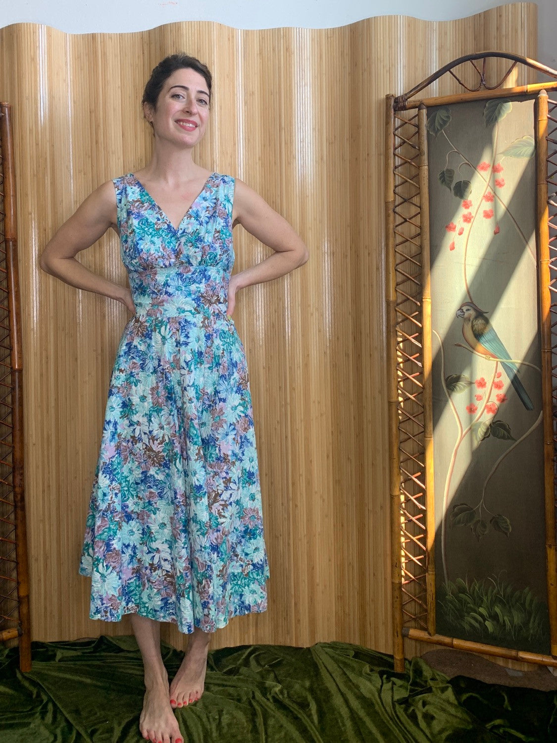 1950s Floral and Rhinestone Summer Dress S/M