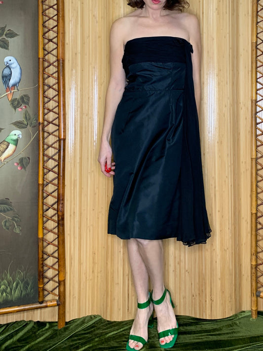 1950s Silk Strapless Wiggle Dress Size L/XL