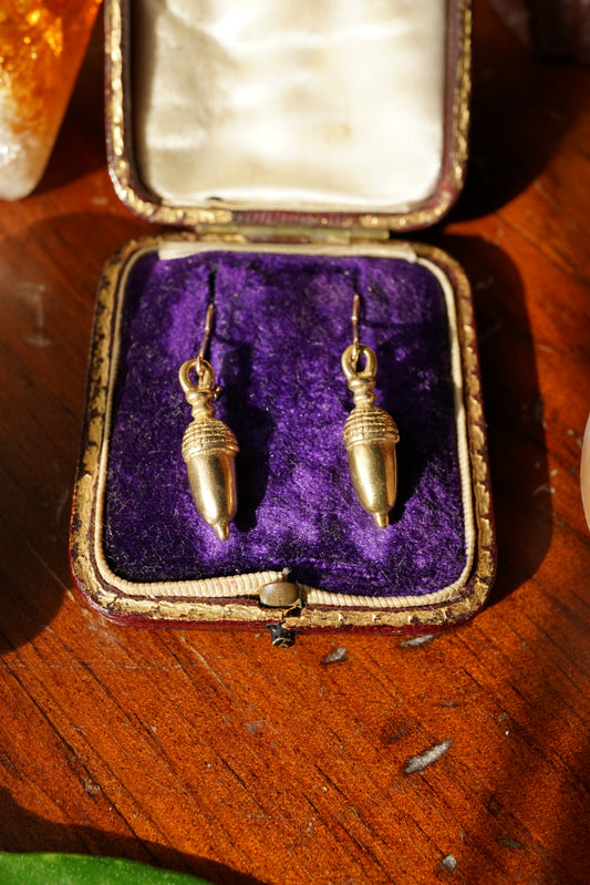 Pair of VTG Estate 18K Acorn Drop Earrings