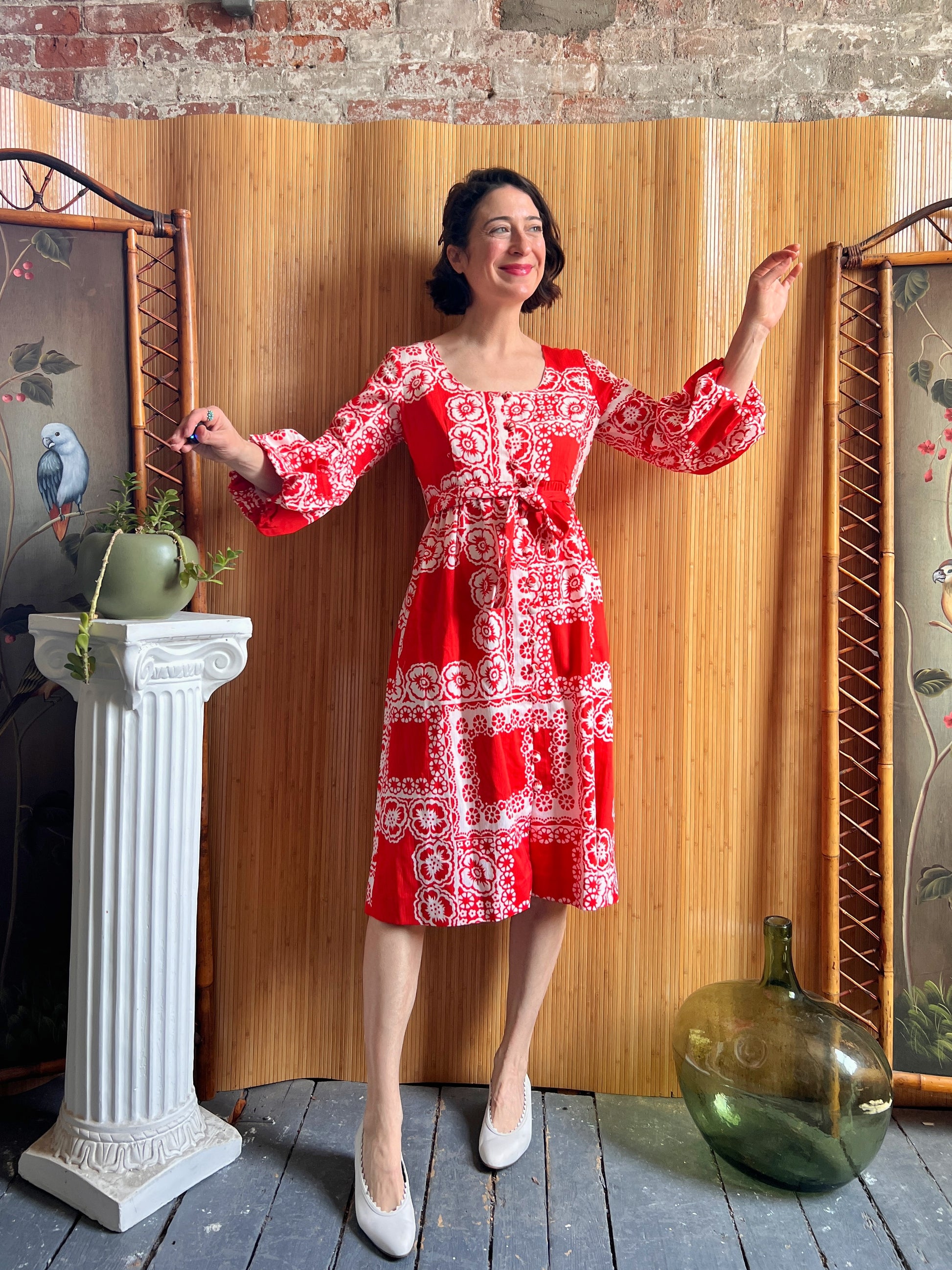 1960s Cotton Tropical Print Hibiscus Dress S/M 1960s Cotton Tropical Print Hibiscus Dress S/M
